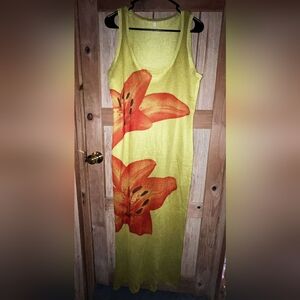 Sheer Orange+Yellow Floral Dress